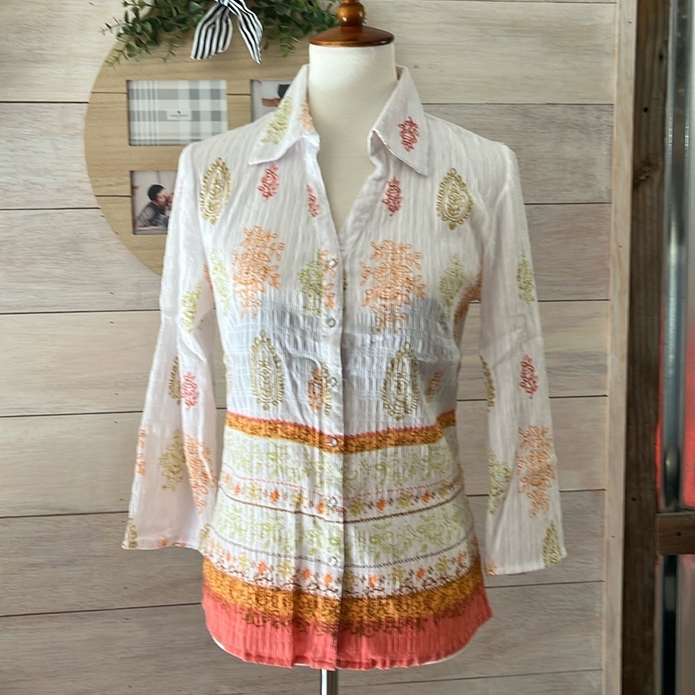 Faded Glory Crinkle Orange Top S - Picture 1 of 4